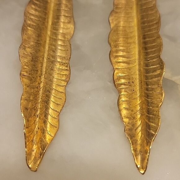 Heather Gardner Boho Gold Sterling Feather Dangle Drop Fairy Romantic Earrings - Picture 8 of 12